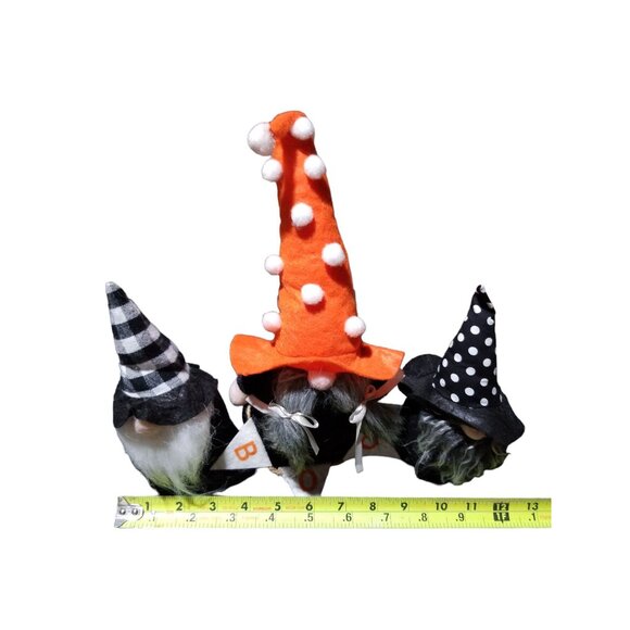 Halloween Gnomes With Polka Dot & Plaid Witch Hats Boo Banner Set of 3 - Picture 9 of 13
